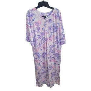 NWT Miss Elaine S Relax Purple Pink Interlock zip Robe 128300